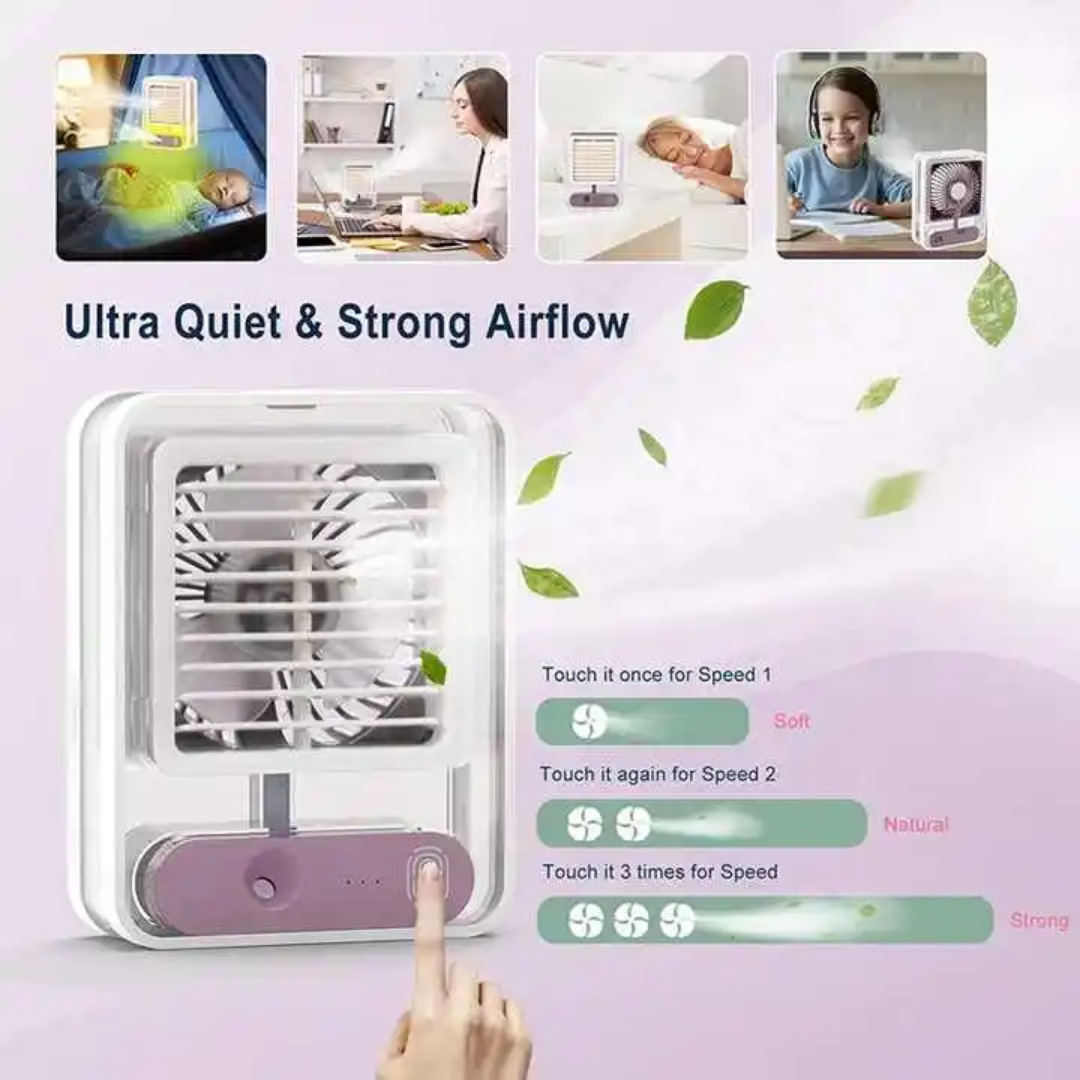 2-in-1 Mini Mist Fan & Air Cooler – Portable Cooling with Mist Spray
