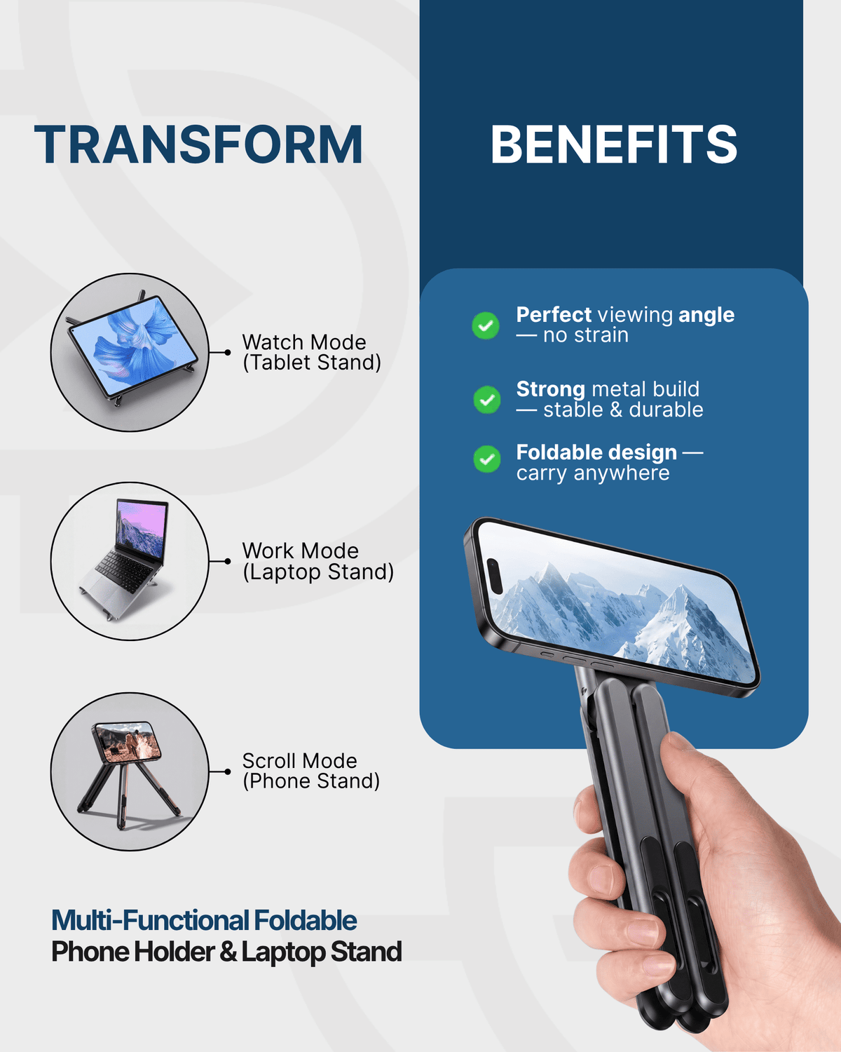 Multi-Functional Foldable Metal Phone Holder & Laptop Stand