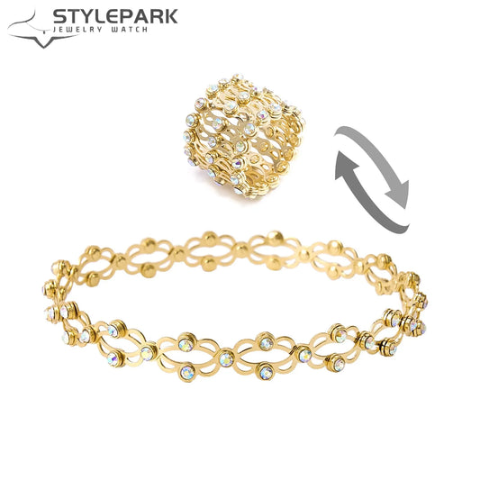 Adjustable Gold Ring Bracelet 2-in-1 Convertible Jewelry